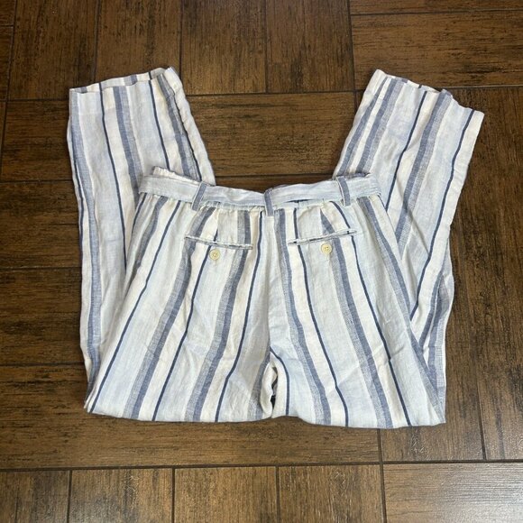 Talbots Coastal Blue White Stripe Linen Wide Leg Pants Size 6 Petite - Picture 5 of 10